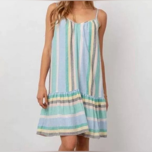 Rails Womens Ari Dress Small Blue Jamaica Stripe Spaghetti Strap Sundress - Picture 1 of 8